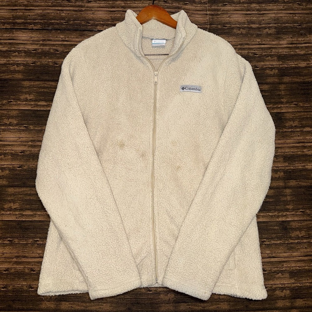 Columbia Women's Beige Full Zip Fleece Jacket Logo Long Sleeve Size M